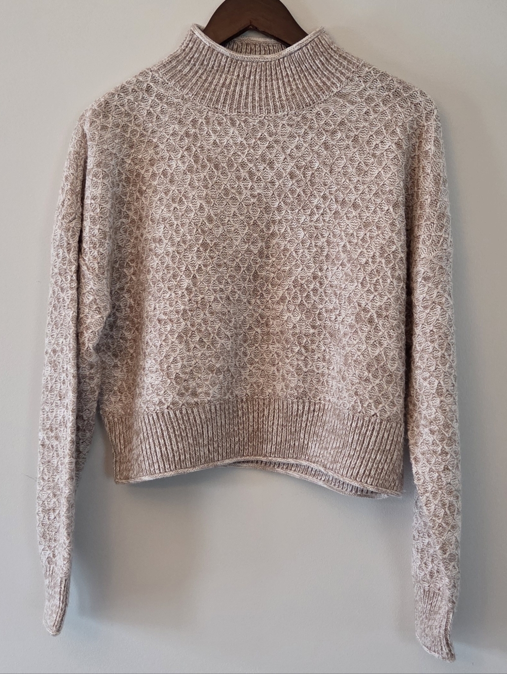 Calvin Klein Jeans Women's Medium Beige Mock-Neck Textured Knit Sweater